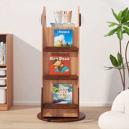 Contemporary Creative Solid Wood Rocket-Shaped Swivel Bookshelf With 4-Tier Storage For Living Room & Bedroom