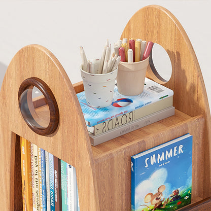Contemporary Creative Solid Wood Rocket-Shaped Swivel Bookshelf With 4-Tier Storage For Living Room & Bedroom