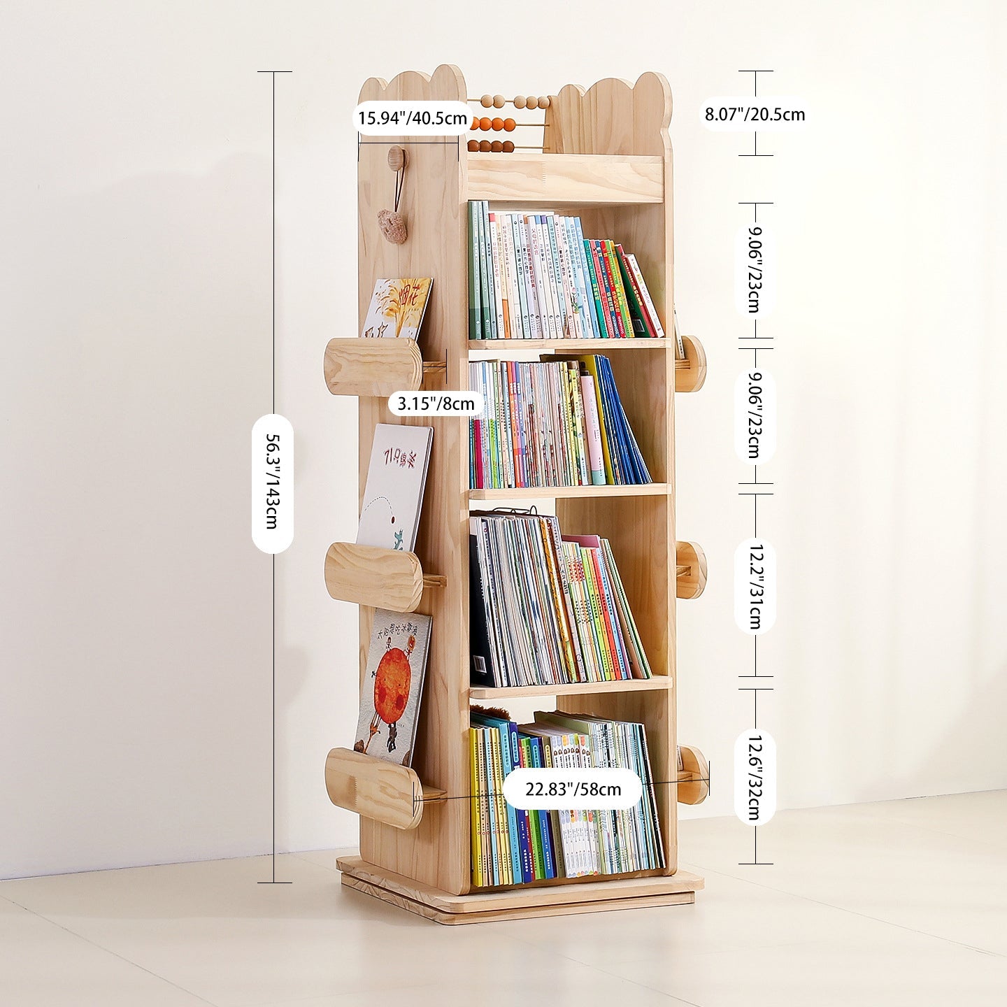Modern Minimalist Kids Pine Wood Rectangular Bookshelf Swivel 4/5 Tiers For Living Room & Bedroom