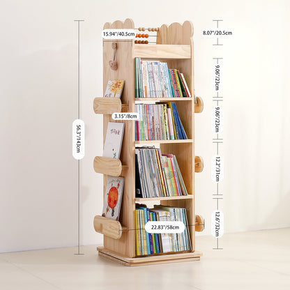 Modern Minimalist Kids Pine Wood Rectangular Bookshelf Swivel 4/5 Tiers For Living Room & Bedroom