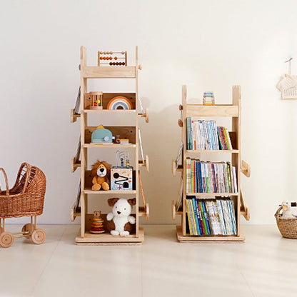 Modern Minimalist Kids Pine Wood Rectangular Bookshelf Swivel 4/5 Tiers For Living Room & Bedroom
