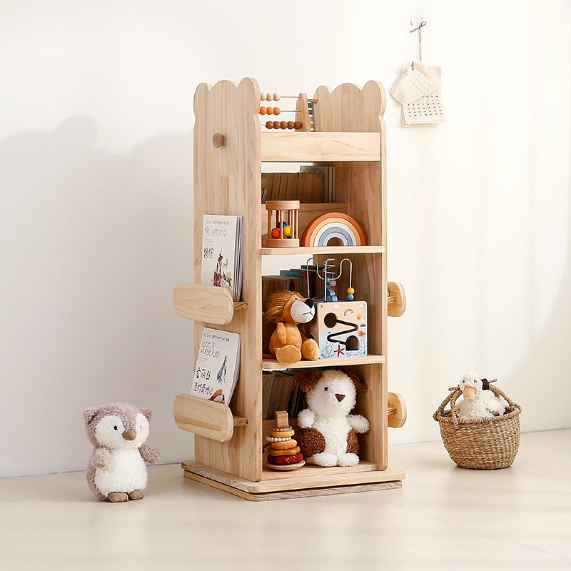 Modern Minimalist Kids Pine Wood Rectangular Bookshelf Swivel 4/5 Tiers For Living Room & Bedroom
