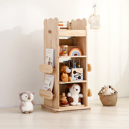 Modern Minimalist Kids Pine Wood Rectangular Bookshelf Swivel 4/5 Tiers For Living Room & Bedroom