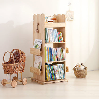 Modern Minimalist Kids Pine Wood Rectangular Bookshelf Swivel 4/5 Tiers For Living Room & Bedroom