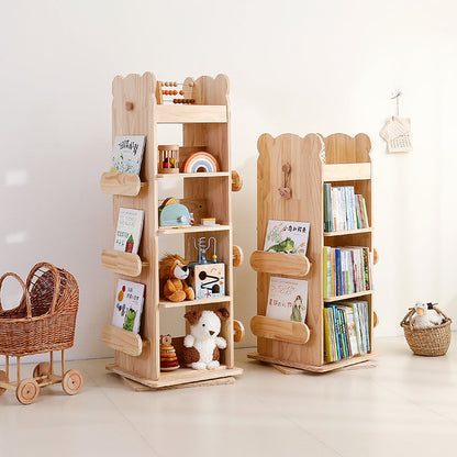 Modern Minimalist Kids Pine Wood Rectangular Bookshelf Swivel 4/5 Tiers For Living Room & Bedroom