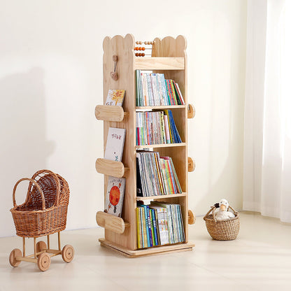 Modern Minimalist Kids Pine Wood Rectangular Bookshelf Swivel 4/5 Tiers For Living Room & Bedroom