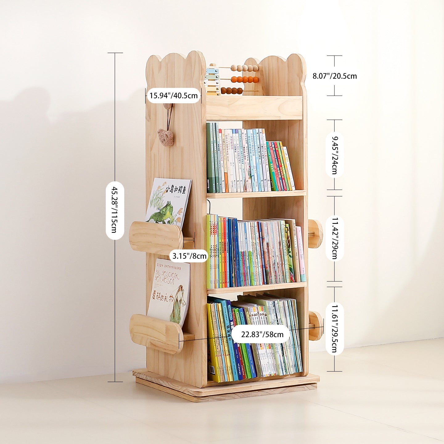 Modern Minimalist Kids Pine Wood Rectangular Bookshelf Swivel 4/5 Tiers For Living Room & Bedroom