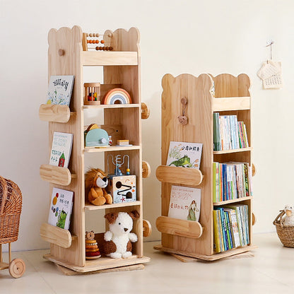 Modern Minimalist Kids Pine Wood Rectangular Bookshelf Swivel 4/5 Tiers For Living Room & Bedroom