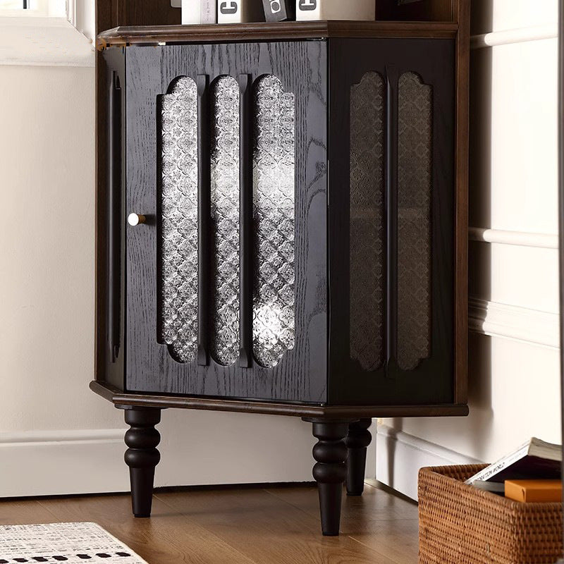 Contemporary Retro Ash Wood Solid Wood Multi-Layer Board Glass Arch Rectangular Corner Storage Cabinet 4-Tier For Living Room Bedroom