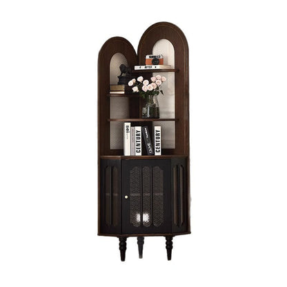 Contemporary Retro Ash Wood Solid Wood Multi-Layer Board Glass Arch Rectangular Corner Storage Cabinet 4-Tier For Living Room Bedroom