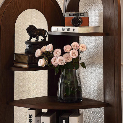 Contemporary Retro Ash Wood Solid Wood Multi-Layer Board Glass Arch Rectangular Corner Storage Cabinet 4-Tier For Living Room Bedroom