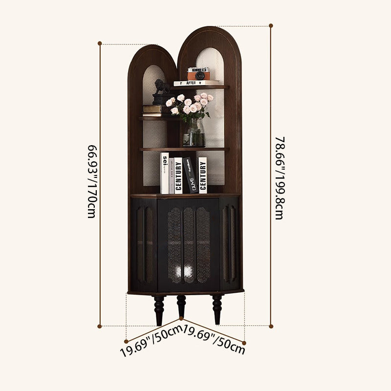 Contemporary Retro Ash Wood Solid Wood Multi-Layer Board Glass Arch Rectangular Corner Storage Cabinet 4-Tier For Living Room Bedroom