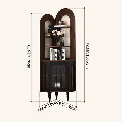 Contemporary Retro Ash Wood Solid Wood Multi-Layer Board Glass Arch Rectangular Corner Storage Cabinet 4-Tier For Living Room Bedroom