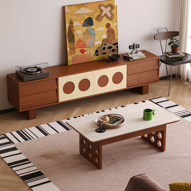 Contemporary Scandinavian Ash Wood Solid Wood Multi-Layer Board Rectangular TV Stand 4-Drawer For Living Room