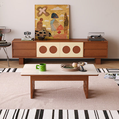 Contemporary Scandinavian Ash Wood Solid Wood Multi-Layer Board Rectangular TV Stand 4-Drawer For Living Room
