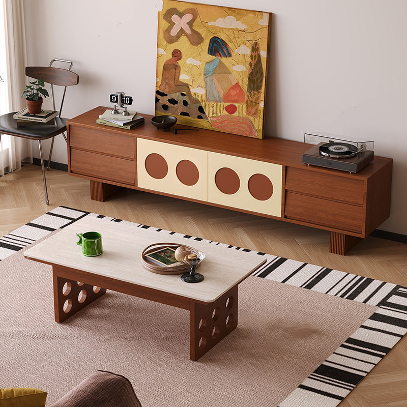 Contemporary Scandinavian Ash Wood Solid Wood Multi-Layer Board Rectangular TV Stand 4-Drawer For Living Room
