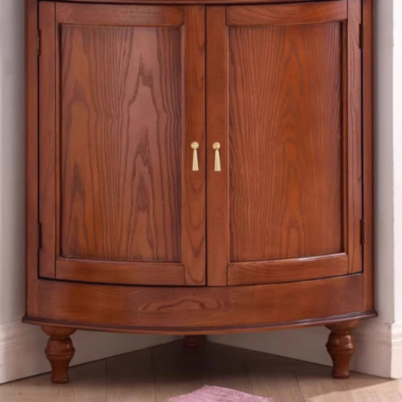 Contemporary Retro Solid Wood Glass Rectangular Corner Storage Cabinet 1-Drawer For Living Room