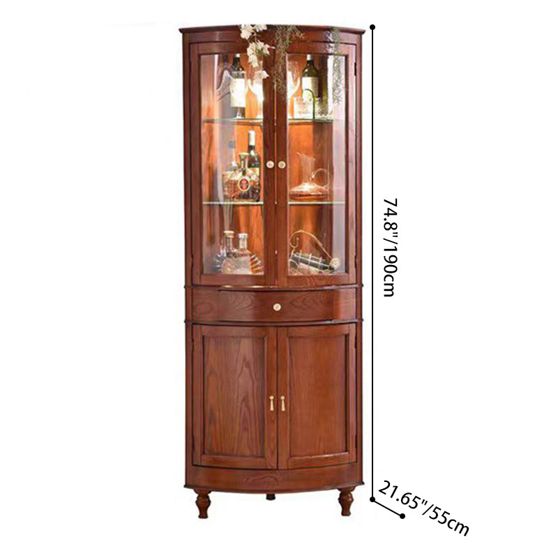 Contemporary Retro Solid Wood Glass Rectangular Corner Storage Cabinet 1-Drawer For Living Room