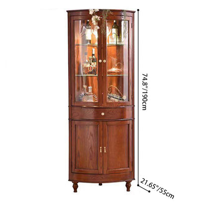 Contemporary Retro Solid Wood Glass Rectangular Corner Storage Cabinet 1-Drawer For Living Room