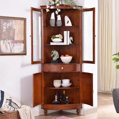 Contemporary Retro Solid Wood Glass Rectangular Corner Storage Cabinet 1-Drawer For Living Room