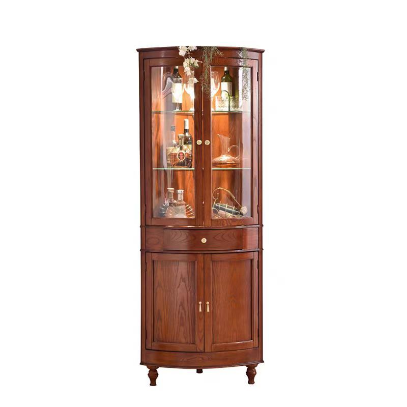 Contemporary Retro Solid Wood Glass Rectangular Corner Storage Cabinet 1-Drawer For Living Room