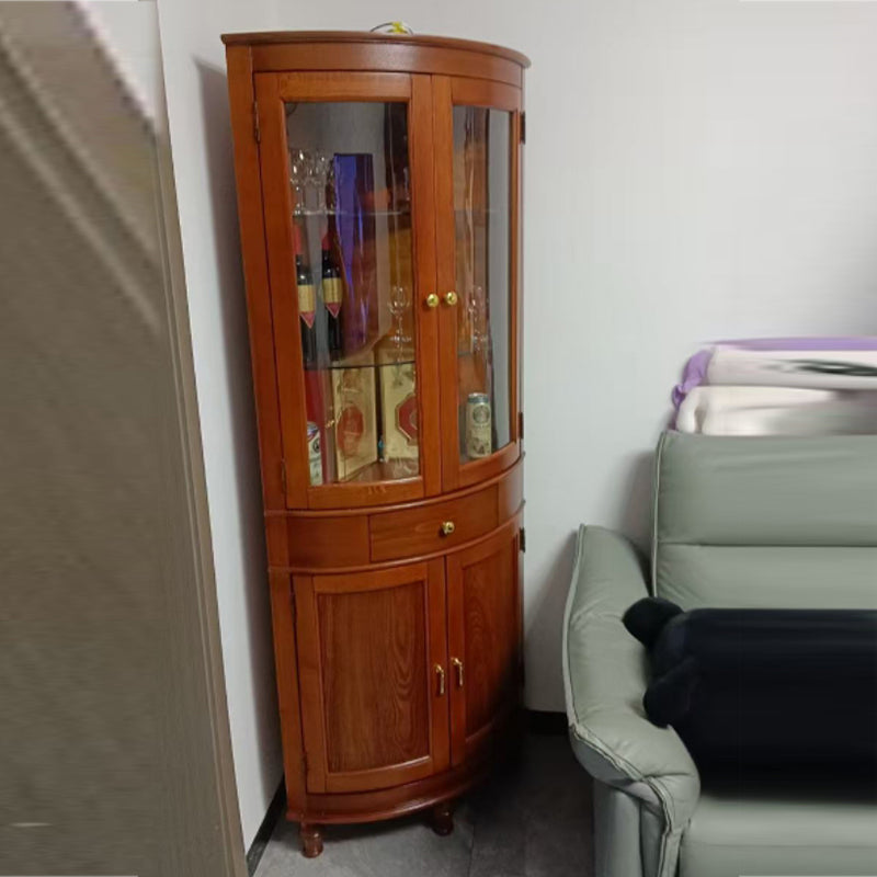 Contemporary Retro Solid Wood Glass Rectangular Corner Storage Cabinet 1-Drawer For Living Room
