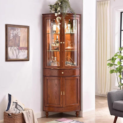 Contemporary Retro Solid Wood Glass Rectangular Corner Storage Cabinet 1-Drawer For Living Room