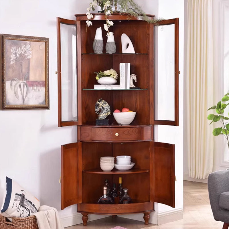 Contemporary Retro Solid Wood Glass Rectangular Corner Storage Cabinet 1-Drawer For Living Room