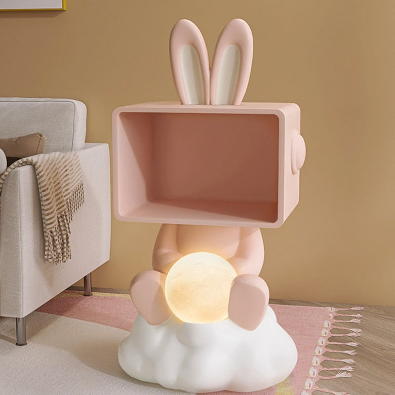 Contemporary Creative MDF Resin PC Rabbit Shape Nightstand 2-Tier For Living Room