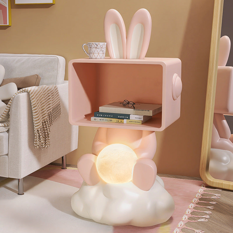 Contemporary Creative MDF Resin PC Rabbit Shape Nightstand 2-Tier For Living Room