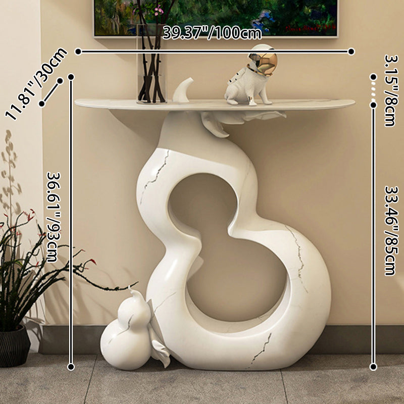 Contemporary Retro Solid Wood Fiberglass Gourd Shape Console Table With 1-Tier For Entryway, Living Room, Bedroom