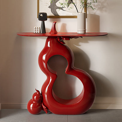 Contemporary Retro Solid Wood Fiberglass Gourd Shape Console Table With 1-Tier For Entryway, Living Room, Bedroom