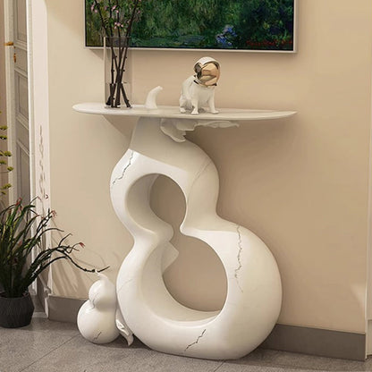 Contemporary Retro Solid Wood Fiberglass Gourd Shape Console Table With 1-Tier For Entryway, Living Room, Bedroom