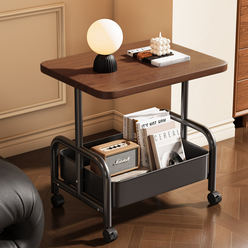 Modern Minimalist MDF Carbon Steel Rectangle Movable Side Table With 2-Tier For Living Room