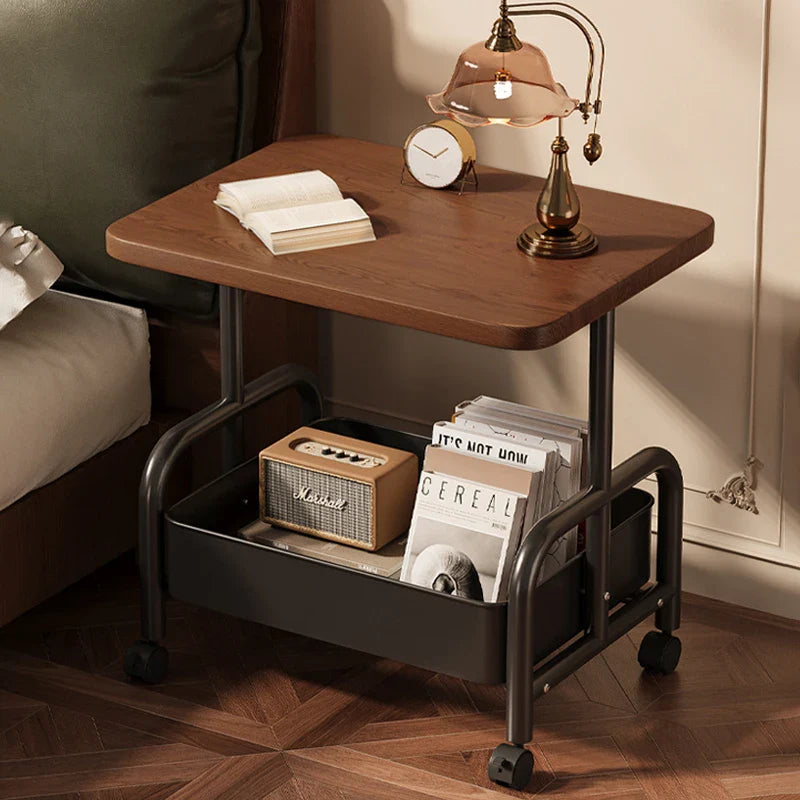 Modern Minimalist MDF Carbon Steel Rectangle Movable Side Table With 2-Tier For Living Room