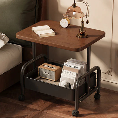 Modern Minimalist MDF Carbon Steel Rectangle Movable Side Table With 2-Tier For Living Room