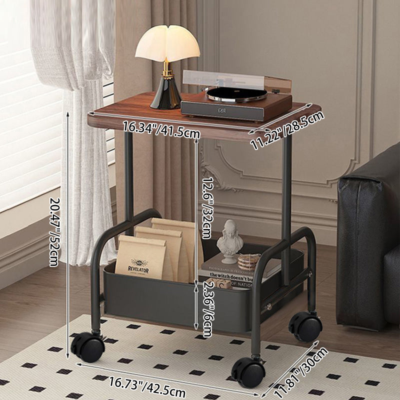 Modern Minimalist MDF Carbon Steel Rectangle Movable Side Table With 2-Tier For Living Room