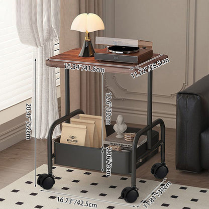 Modern Minimalist MDF Carbon Steel Rectangle Movable Side Table With 2-Tier For Living Room
