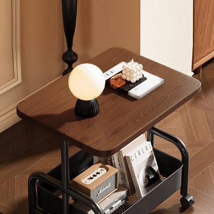Modern Minimalist MDF Carbon Steel Rectangle Movable Side Table With 2-Tier For Living Room