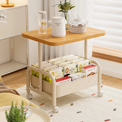 Modern Minimalist MDF Carbon Steel Rectangle Movable Side Table With 2-Tier For Living Room
