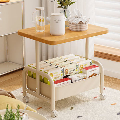 Modern Minimalist MDF Carbon Steel Rectangle Movable Side Table With 2-Tier For Living Room
