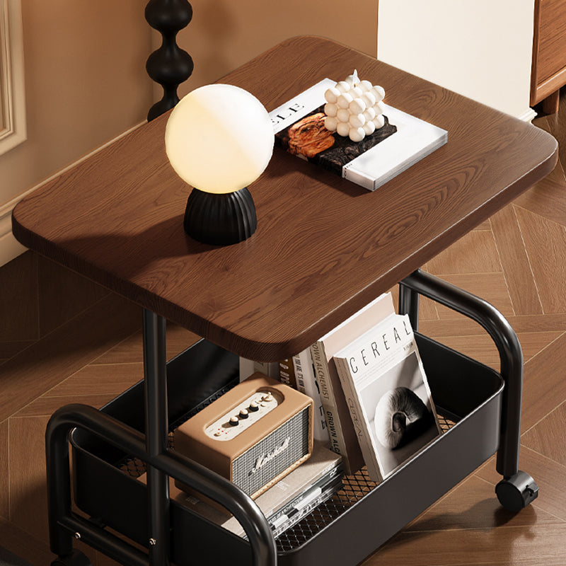 Modern Minimalist MDF Carbon Steel Rectangle Movable Side Table With 2-Tier For Living Room