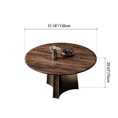 Modern Minimalist Walnut Wood Stainless Steel Round Dining Table With 1-Tier For 5/6 Seats