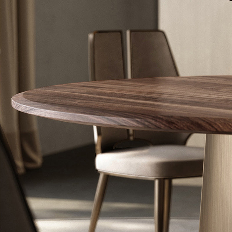 Modern Minimalist Walnut Wood Stainless Steel Round Dining Table With 1-Tier For 5/6 Seats