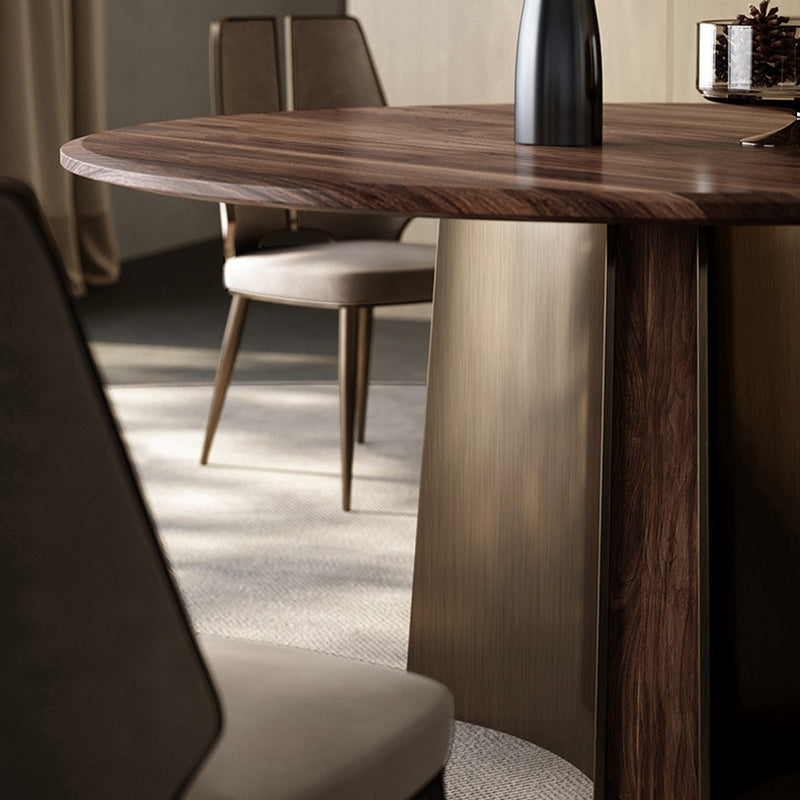 Modern Minimalist Walnut Wood Stainless Steel Round Dining Table With 1-Tier For 5/6 Seats