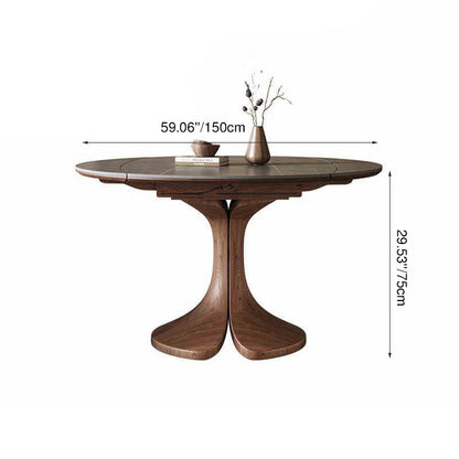 Traditional Vintage Sintered Stone Round Dining Table With Extendable Foldable For 12 Seats