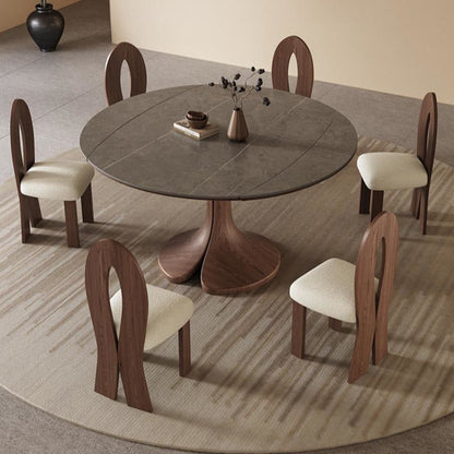 Traditional Vintage Sintered Stone Round Dining Table With Extendable Foldable For 12 Seats