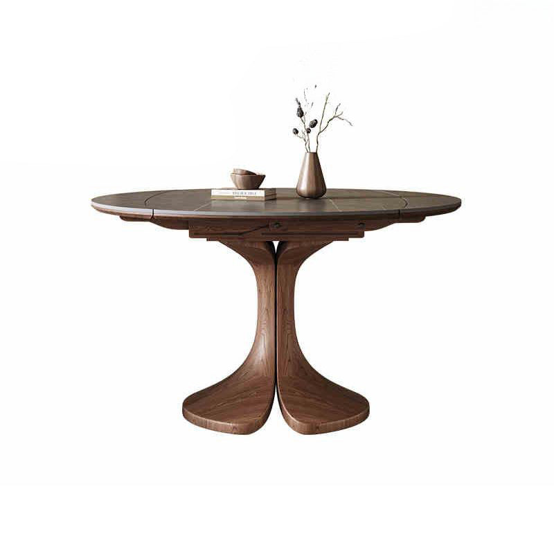 Traditional Vintage Sintered Stone Round Dining Table With Extendable Foldable For 12 Seats