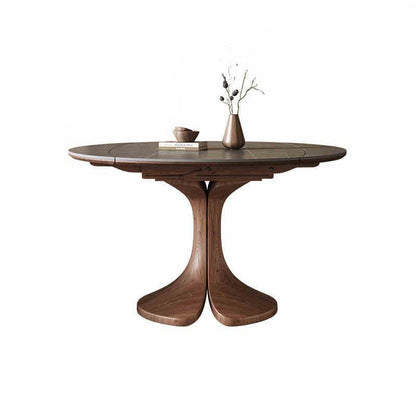 Traditional Vintage Sintered Stone Round Dining Table With Extendable Foldable For 12 Seats