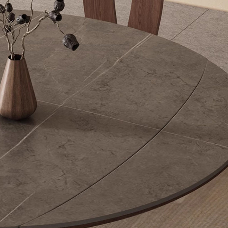 Traditional Vintage Sintered Stone Round Dining Table With Extendable Foldable For 12 Seats